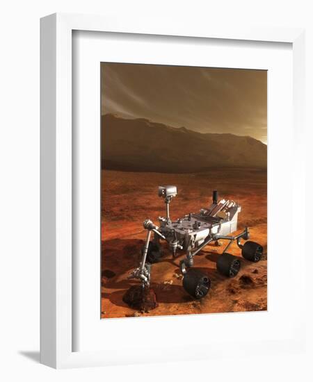 Nasa's Curiosity Rover Samples a Rock on the Floor of Gale Crater-null-Framed Art Print