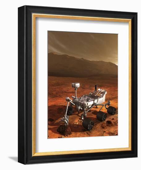 Nasa's Curiosity Rover Samples a Rock on the Floor of Gale Crater-null-Framed Art Print