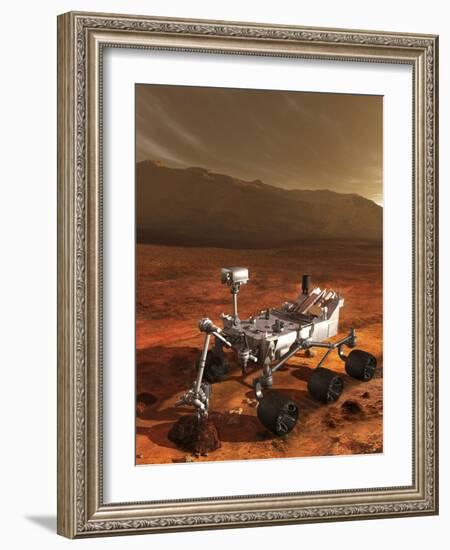 Nasa's Curiosity Rover Samples a Rock on the Floor of Gale Crater-null-Framed Art Print