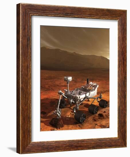 Nasa's Curiosity Rover Samples a Rock on the Floor of Gale Crater-null-Framed Art Print