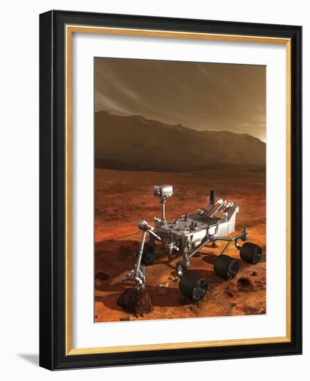 Nasa's Curiosity Rover Samples a Rock on the Floor of Gale Crater-null-Framed Art Print