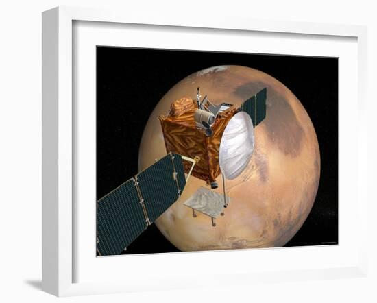 Nasa's Mars Telecommunications Orbiter in Flight around Mars-Stocktrek Images-Framed Photographic Print