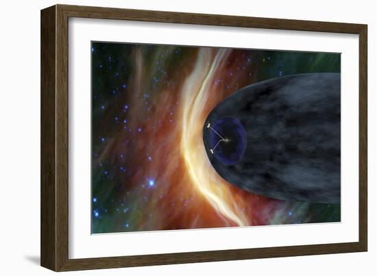 Nasa's Two Voyager Spacecraft Exploring a Turbulent Region of Space-null-Framed Art Print