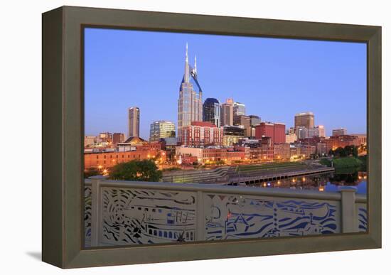 Nashville Skyline and Shelby Pedestrian Bridge-Richard Cummins-Framed Premier Image Canvas