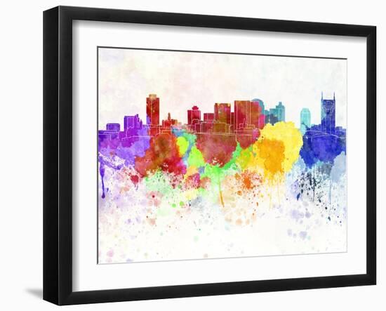 Nashville Skyline in Watercolor Background-paulrommer-Framed Art Print