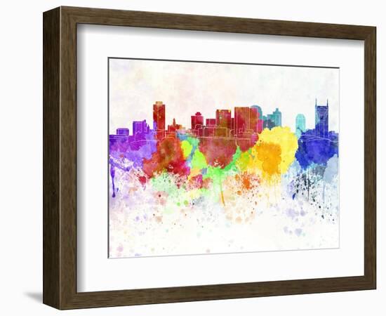 Nashville Skyline in Watercolor Background-paulrommer-Framed Art Print