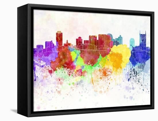Nashville Skyline in Watercolor Background-paulrommer-Framed Stretched Canvas