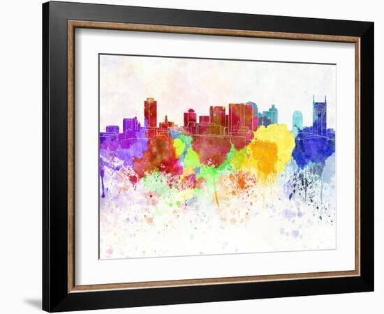 Nashville Skyline in Watercolor Background-paulrommer-Framed Art Print