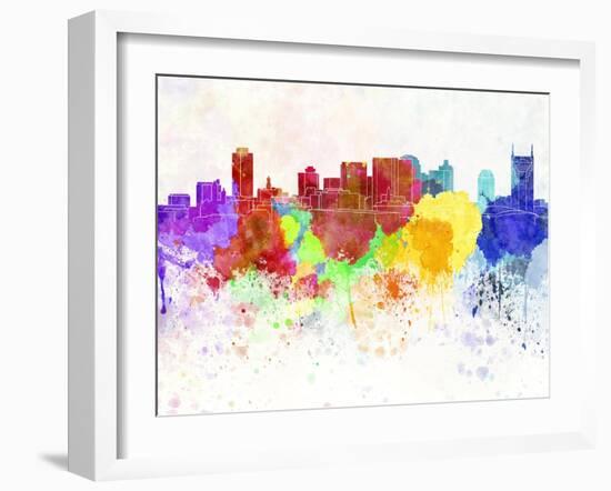 Nashville Skyline in Watercolor Background-paulrommer-Framed Art Print