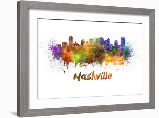 Nashville Skyline in Watercolor-paulrommer-Framed Art Print