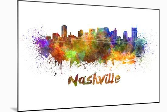 Nashville Skyline in Watercolor-paulrommer-Mounted Art Print