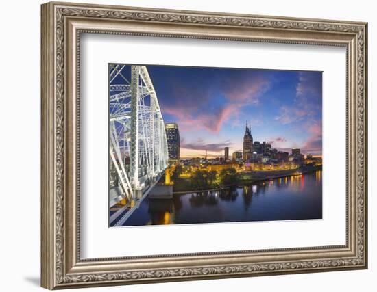 Nashville Skyline over the Cumberland River.-Jon Hicks-Framed Photographic Print