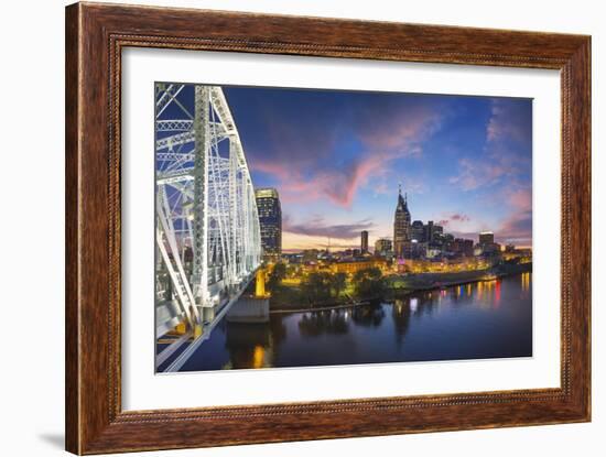 Nashville Skyline over the Cumberland River.-Jon Hicks-Framed Photographic Print