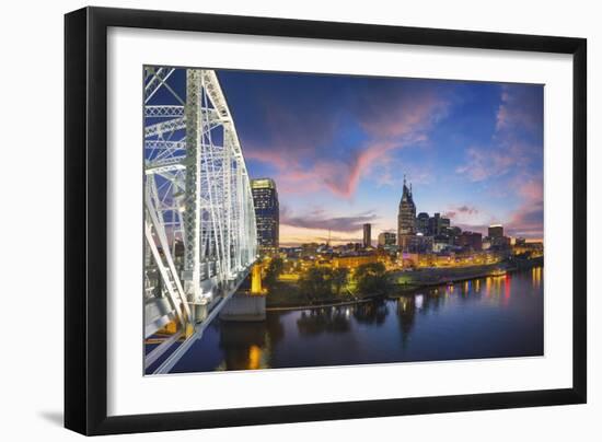 Nashville Skyline over the Cumberland River.-Jon Hicks-Framed Photographic Print