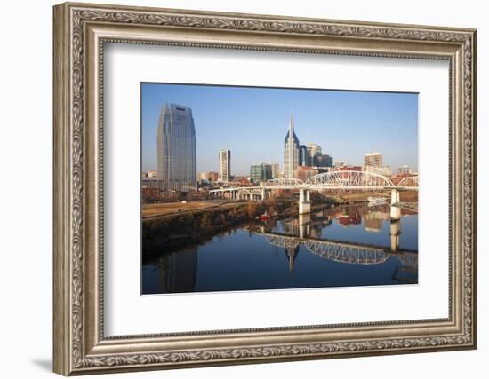 Nashville Skyline, Tennessee and the Cumberland River with River Reflection-Joseph Sohm-Framed Photographic Print