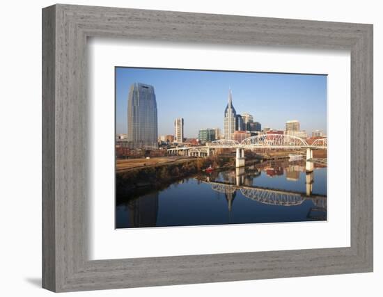 Nashville Skyline, Tennessee and the Cumberland River with River Reflection-Joseph Sohm-Framed Photographic Print