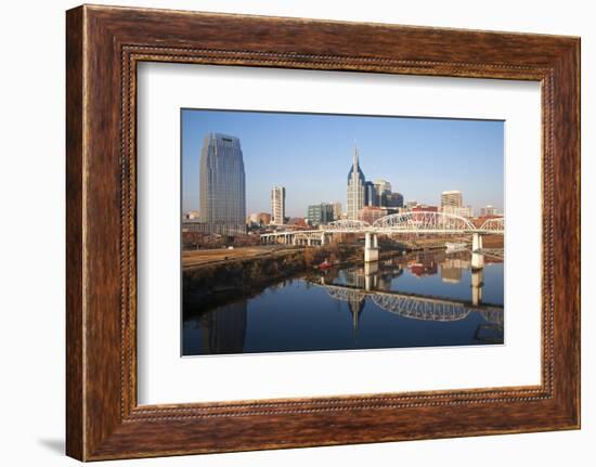 Nashville Skyline, Tennessee and the Cumberland River with River Reflection-Joseph Sohm-Framed Photographic Print