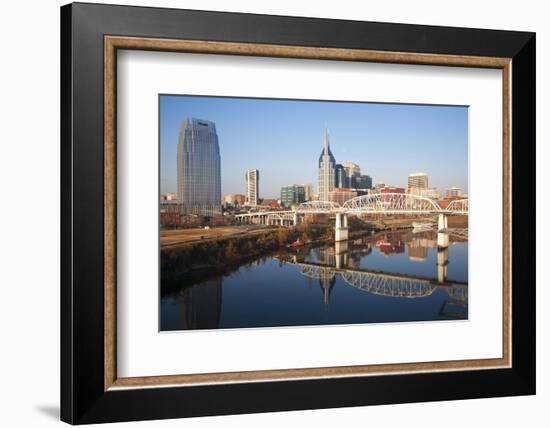 Nashville Skyline, Tennessee and the Cumberland River with River Reflection-Joseph Sohm-Framed Photographic Print