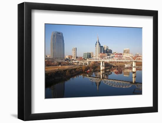 Nashville Skyline, Tennessee and the Cumberland River with River Reflection-Joseph Sohm-Framed Photographic Print