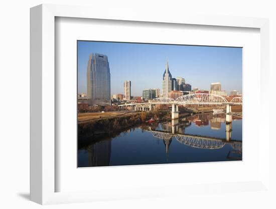 Nashville Skyline, Tennessee and the Cumberland River with River Reflection-Joseph Sohm-Framed Photographic Print