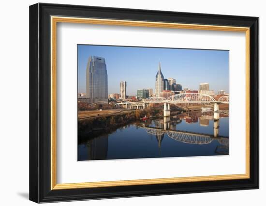 Nashville Skyline, Tennessee and the Cumberland River with River Reflection-Joseph Sohm-Framed Photographic Print