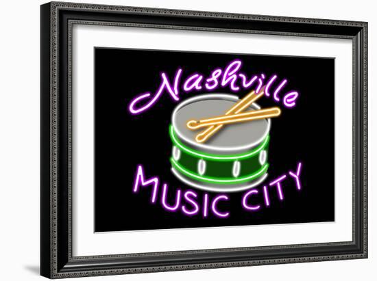 Nashville, Tennesse - Neon Drum Sign-Lantern Press-Framed Art Print