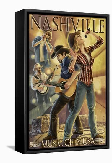 Nashville, Tennessee - Country Band Scene-Lantern Press-Framed Stretched Canvas