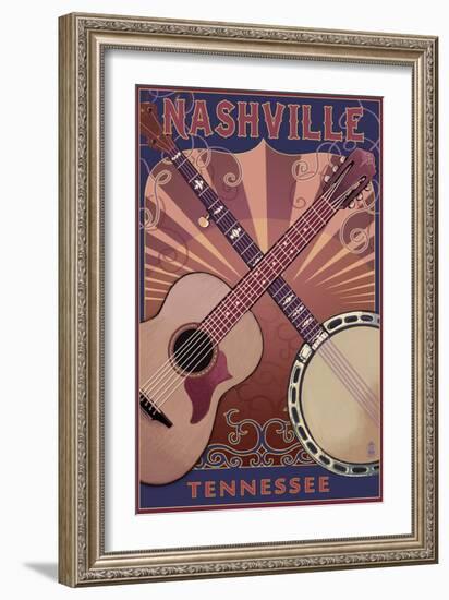 Nashville, Tennessee - Guitar and Banjo Music-Lantern Press-Framed Art Print