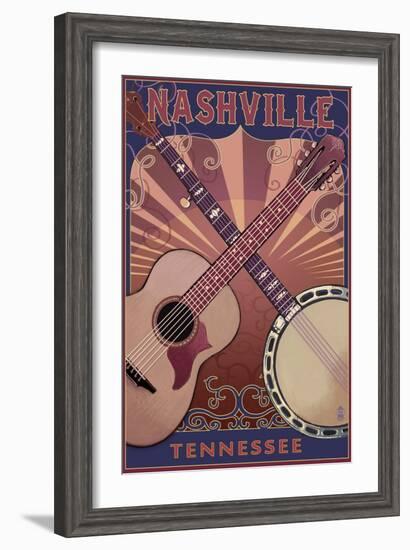 Nashville, Tennessee - Guitar and Banjo Music-Lantern Press-Framed Art Print