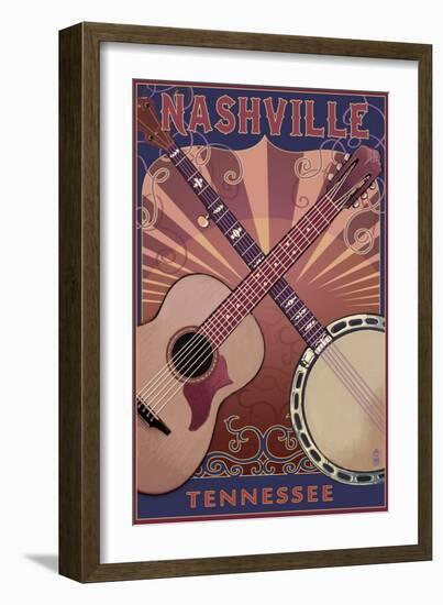 Nashville, Tennessee - Guitar and Banjo Music-Lantern Press-Framed Art Print