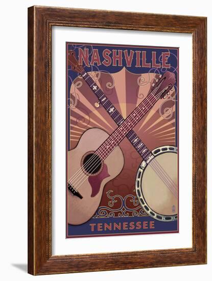 Nashville, Tennessee - Guitar and Banjo Music-Lantern Press-Framed Art Print