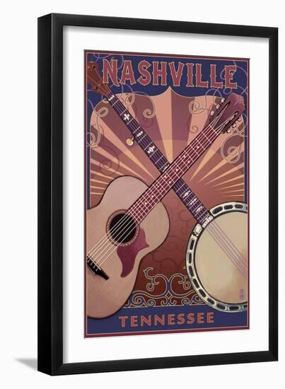 Nashville, Tennessee - Guitar and Banjo Music-Lantern Press-Framed Art Print