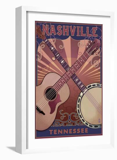 Nashville, Tennessee - Guitar and Banjo Music-Lantern Press-Framed Art Print