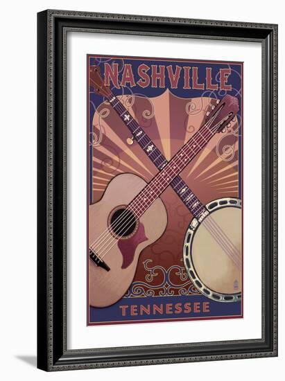 Nashville, Tennessee - Guitar and Banjo Music-Lantern Press-Framed Art Print