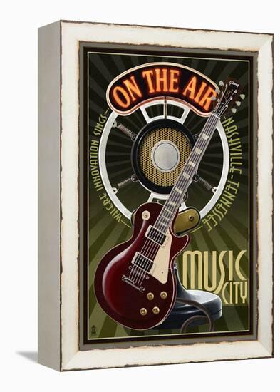 Nashville, Tennessee - Guitar and Microphone-Lantern Press-Framed Stretched Canvas