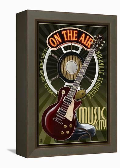 Nashville, Tennessee - Guitar and Microphone-Lantern Press-Framed Stretched Canvas