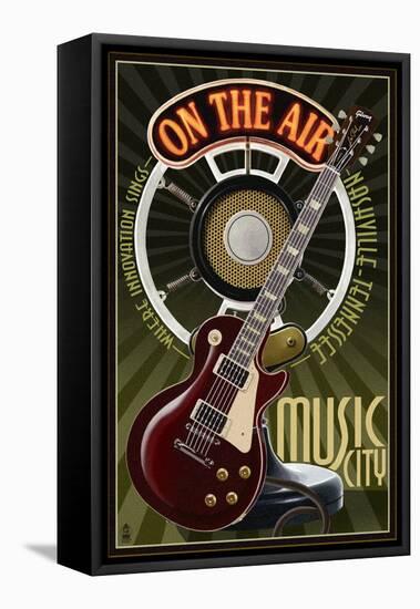 Nashville, Tennessee - Guitar and Microphone-Lantern Press-Framed Stretched Canvas