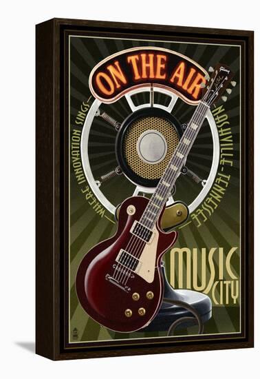 Nashville, Tennessee - Guitar and Microphone-Lantern Press-Framed Stretched Canvas