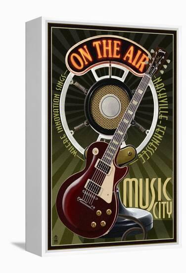 Nashville, Tennessee - Guitar and Microphone-Lantern Press-Framed Stretched Canvas