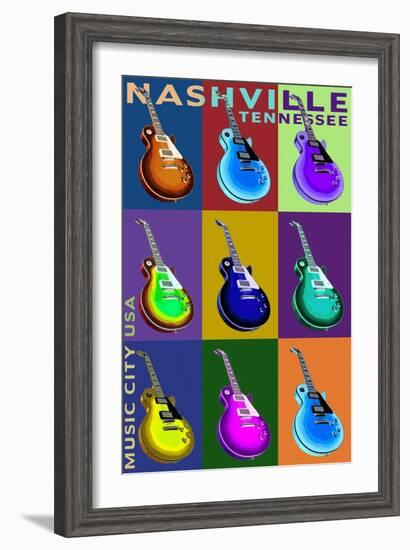 Nashville, Tennessee - Guitar Pop Art-Lantern Press-Framed Art Print