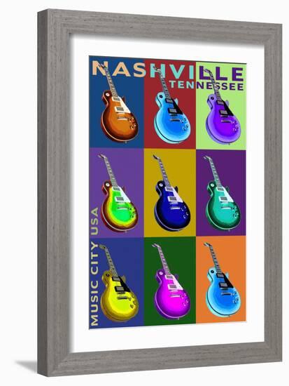 Nashville, Tennessee - Guitar Pop Art-Lantern Press-Framed Art Print