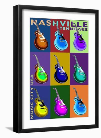 Nashville, Tennessee - Guitar Pop Art-Lantern Press-Framed Art Print