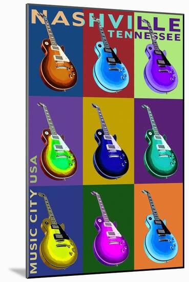 Nashville, Tennessee - Guitar Pop Art-Lantern Press-Mounted Art Print