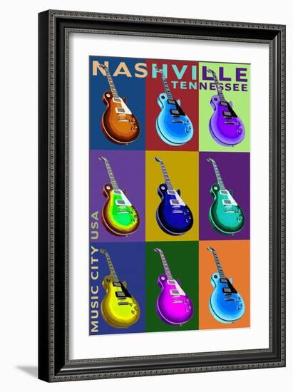 Nashville, Tennessee - Guitar Pop Art-Lantern Press-Framed Art Print