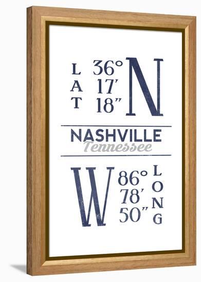 Nashville, Tennessee - Latitude and Longitude (Blue)-Lantern Press-Framed Stretched Canvas