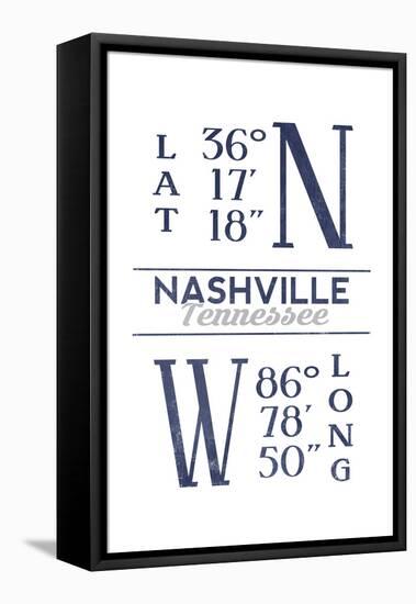 Nashville, Tennessee - Latitude and Longitude (Blue)-Lantern Press-Framed Stretched Canvas