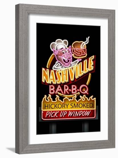 Nashville, Tennessee - Neon BBQ Sign-Lantern Press-Framed Art Print