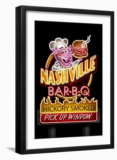 Nashville, Tennessee - Neon BBQ Sign-Lantern Press-Framed Art Print