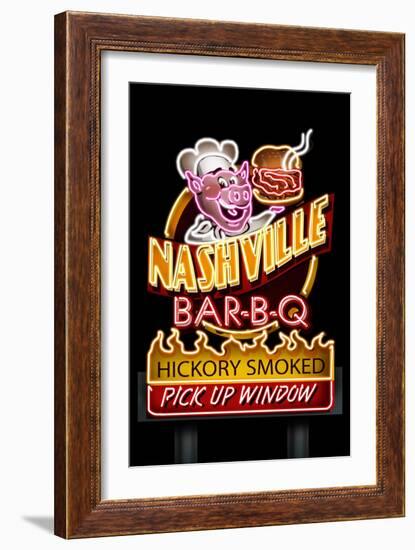 Nashville, Tennessee - Neon BBQ Sign-Lantern Press-Framed Premium Giclee Print