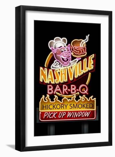 Nashville, Tennessee - Neon BBQ Sign-Lantern Press-Framed Premium Giclee Print